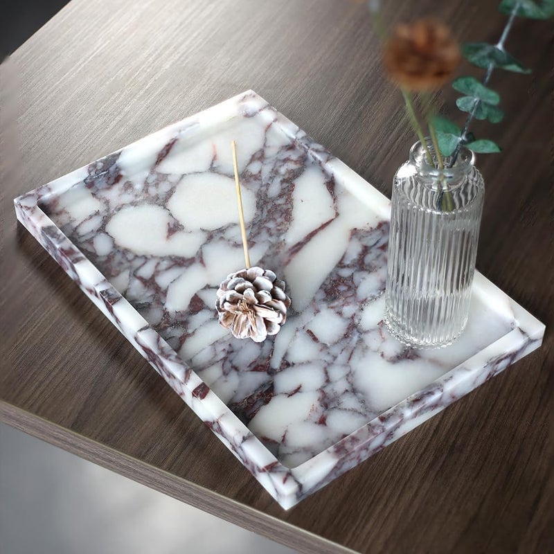 Future stone Real Luxurious Natural Marble Vanity Tray Genuine Marble Storage Tray for Home Decor Stone Tray for Bathroom/Kitchen/Vanity/Dresser,Plate Holder for Tissues, Candles, Towel - Image 5